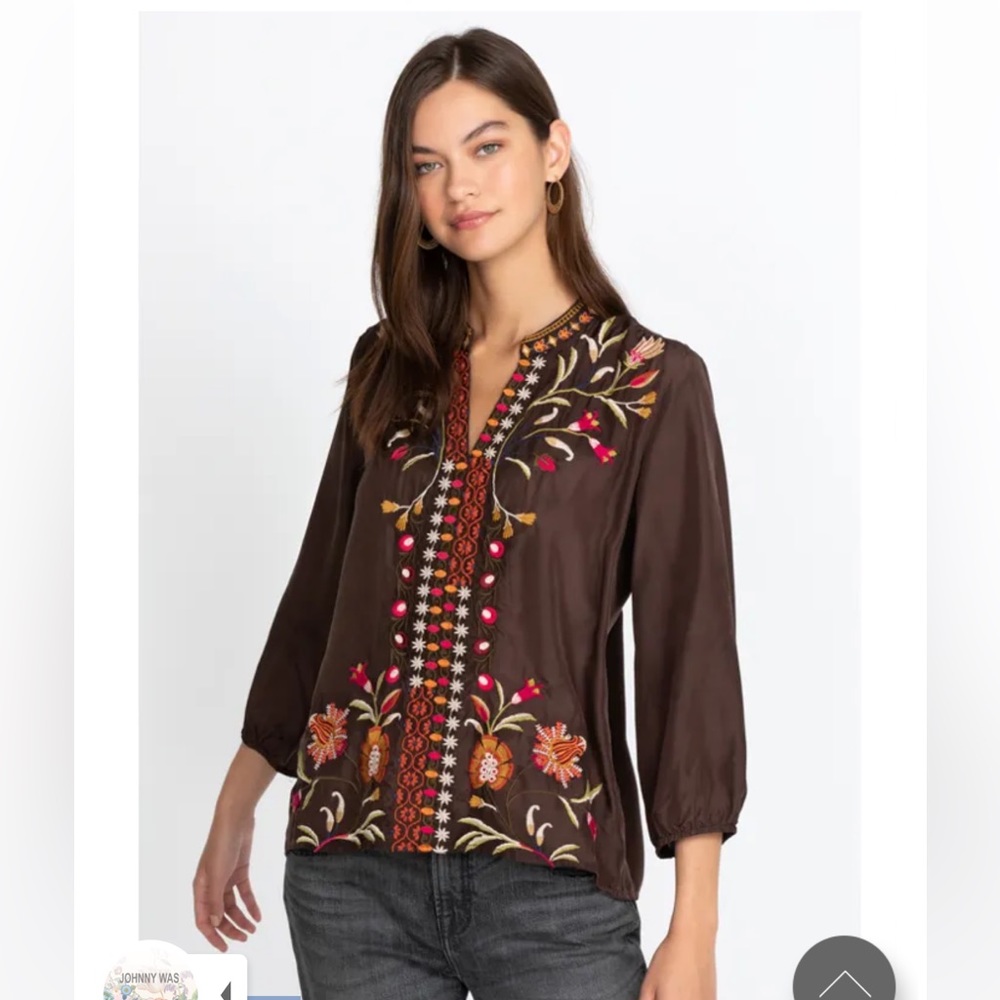 Johnny Was Workshop Rosalva Paris Effortless Tunic in Chocolate (Brown)